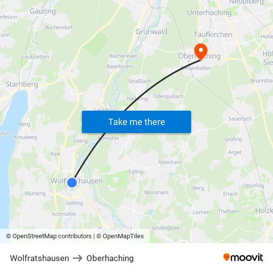 Wolfratshausen to Oberhaching map