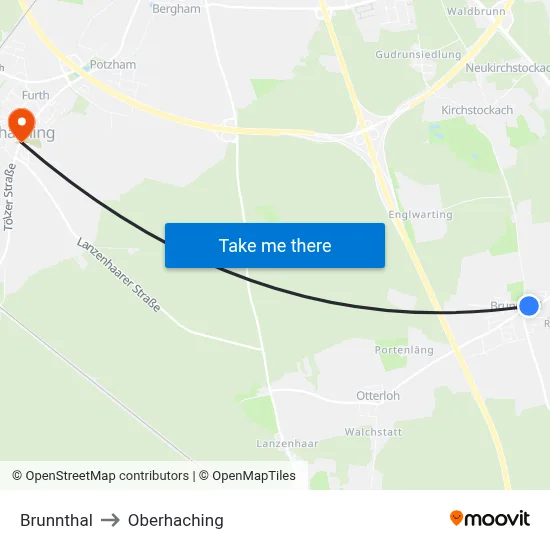 Brunnthal to Oberhaching map