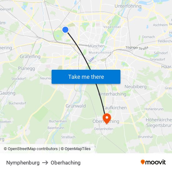 Nymphenburg to Oberhaching map