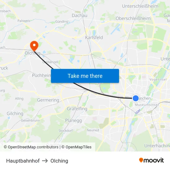 Hauptbahnhof to Olching map