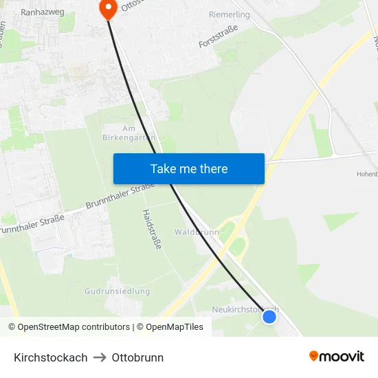 Kirchstockach to Ottobrunn map
