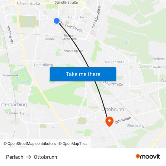 Perlach to Ottobrunn map