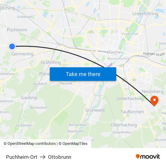 Puchheim-Ort to Ottobrunn map