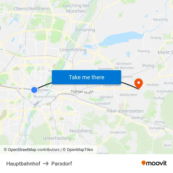 Hauptbahnhof to Parsdorf map