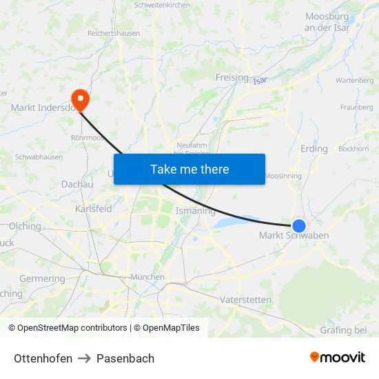 Ottenhofen to Pasenbach map