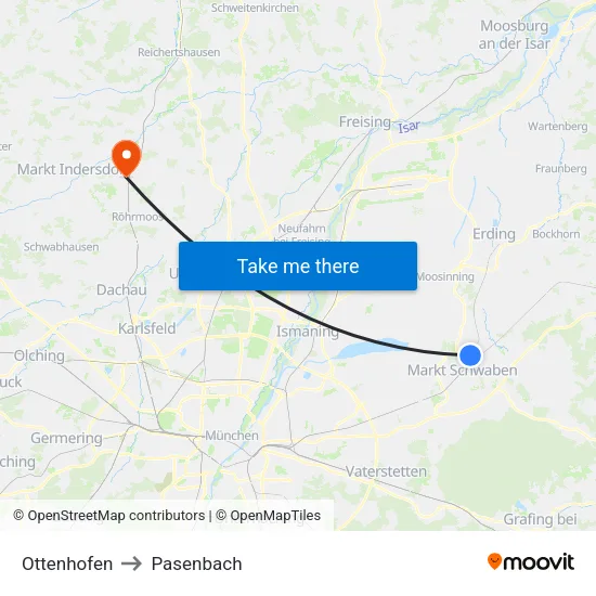 Ottenhofen to Pasenbach map