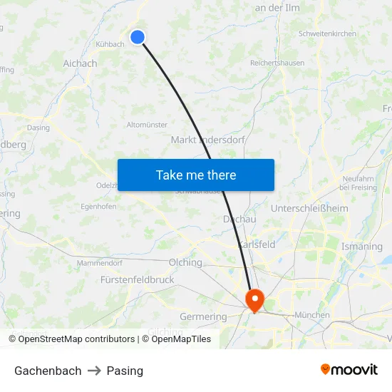 Gachenbach to Pasing map