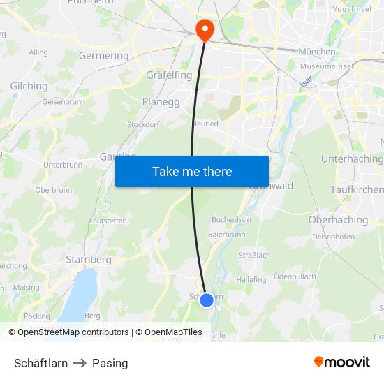 Schäftlarn to Pasing map