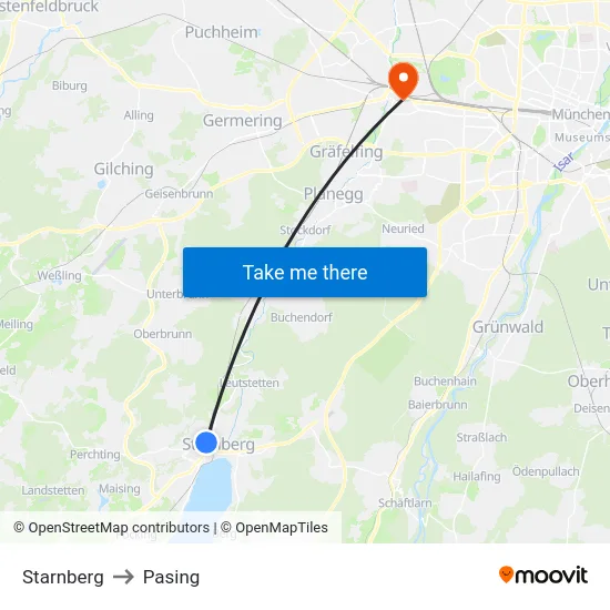 Starnberg to Pasing map