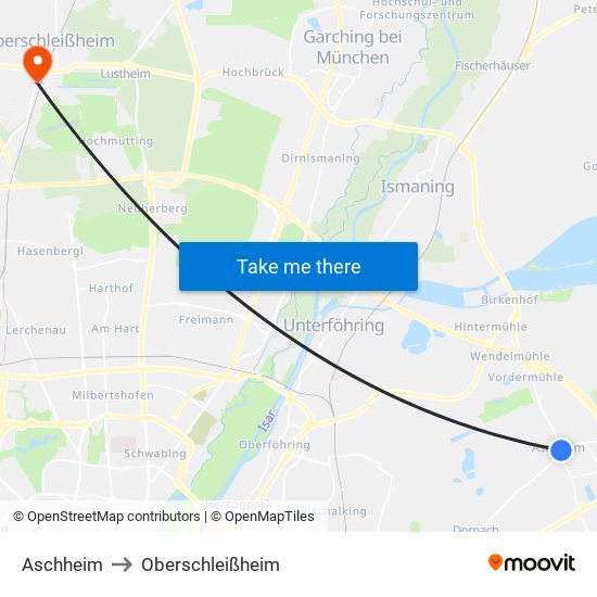 Aschheim to Oberschleißheim map