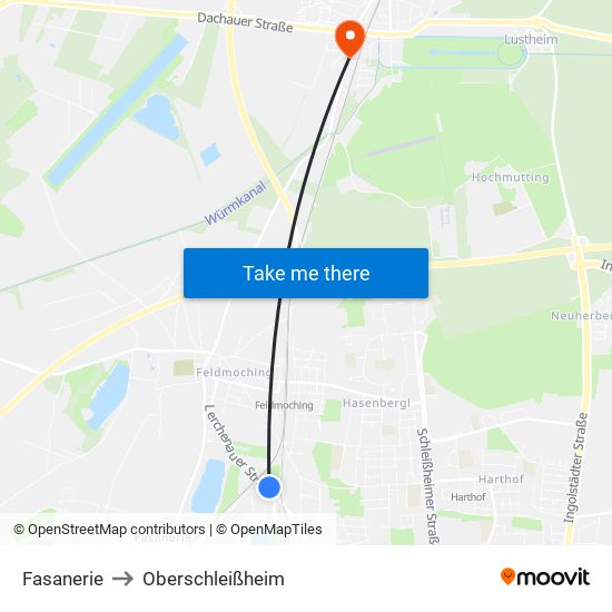 Fasanerie to Oberschleißheim map