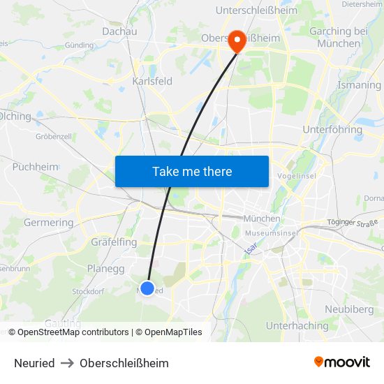 Neuried to Oberschleißheim map