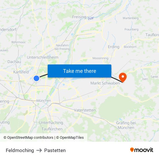 Feldmoching to Pastetten map