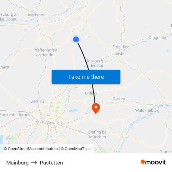 Mainburg to Pastetten map