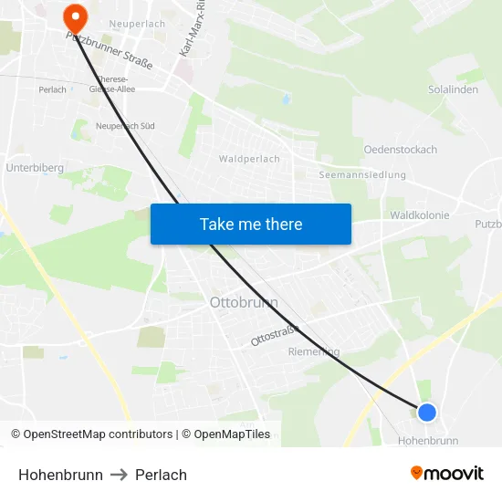 Hohenbrunn to Perlach map