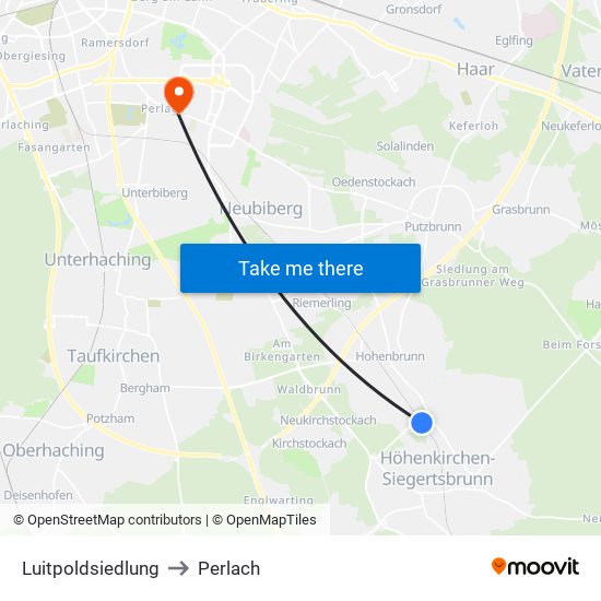 Luitpoldsiedlung to Perlach map