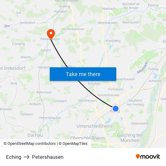Eching to Petershausen map