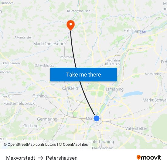 Maxvorstadt to Petershausen map