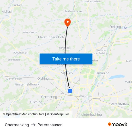 Obermenzing to Petershausen map