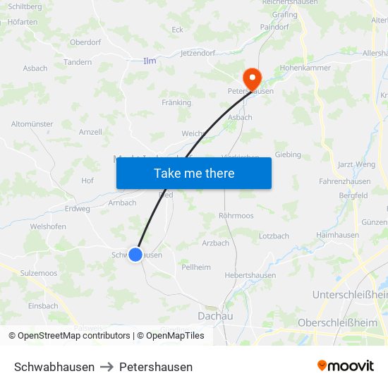 Schwabhausen to Petershausen map