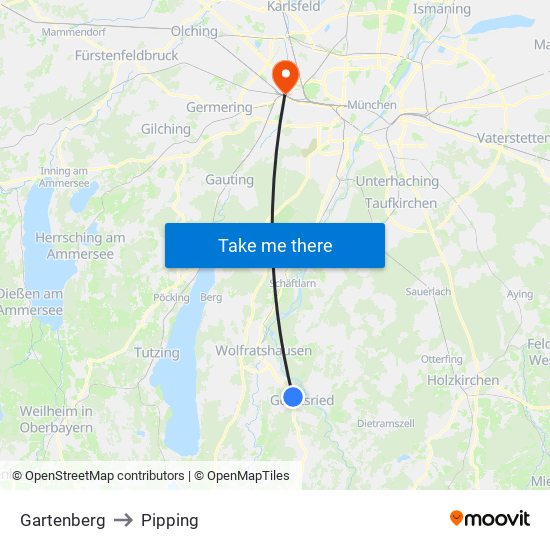 Gartenberg to Pipping map