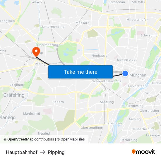 Hauptbahnhof to Pipping map