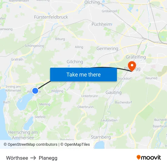 Wörthsee to Planegg map