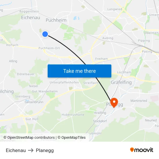 Eichenau to Planegg map