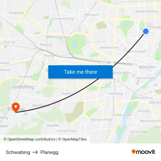 Schwabing to Planegg map