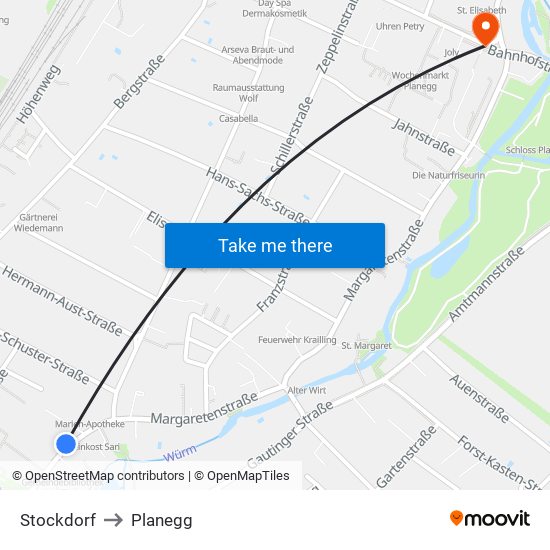 Stockdorf to Planegg map