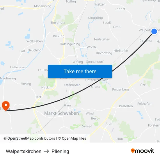Walpertskirchen to Pliening map