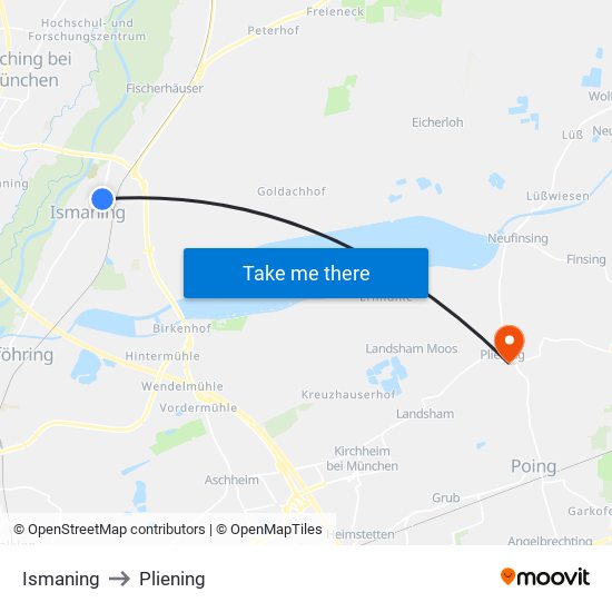 Ismaning to Pliening map