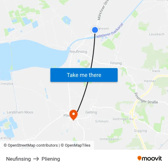 Neufinsing to Pliening map