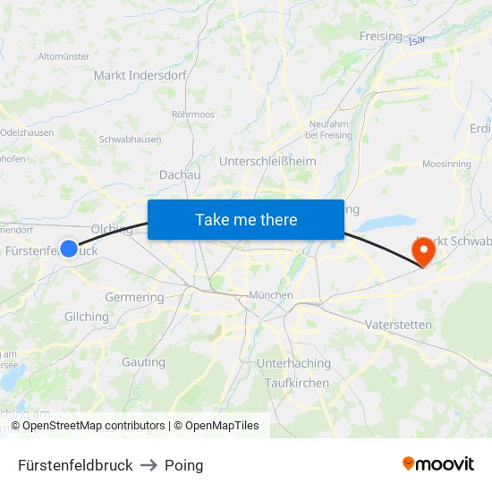 Fürstenfeldbruck to Poing map