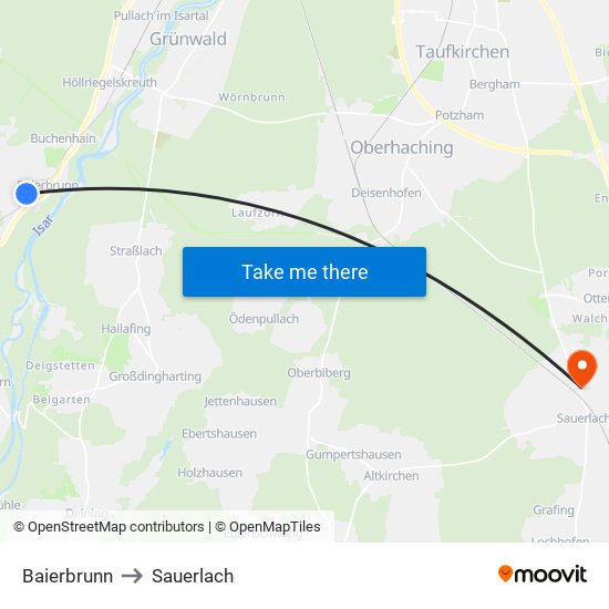 Baierbrunn to Sauerlach map