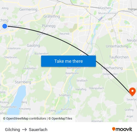 Gilching to Sauerlach map