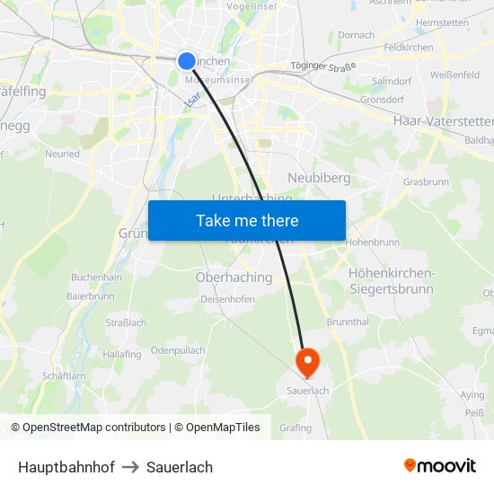 Hauptbahnhof to Sauerlach map