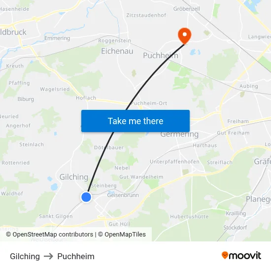 Gilching to Puchheim map