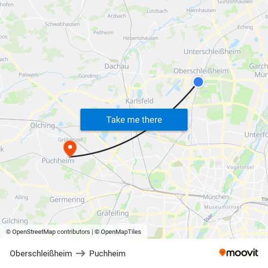 Oberschleißheim to Puchheim map