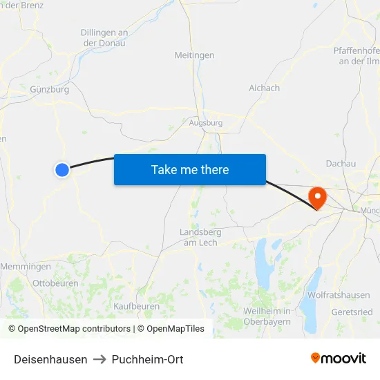 Deisenhausen to Puchheim-Ort map