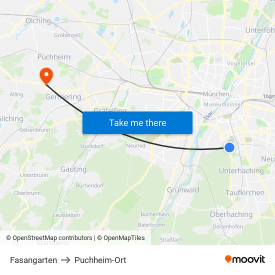 Fasangarten to Puchheim-Ort map