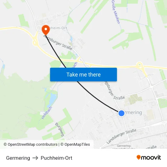 Germering to Puchheim-Ort map