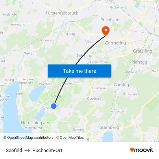 Seefeld to Puchheim-Ort map