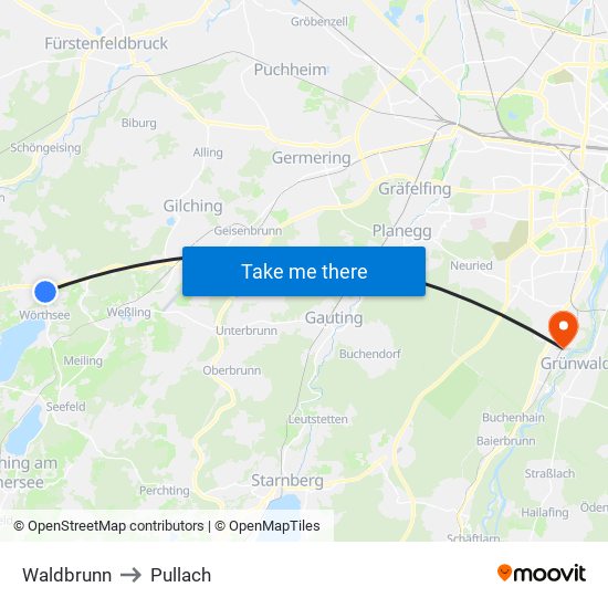 Waldbrunn to Pullach map