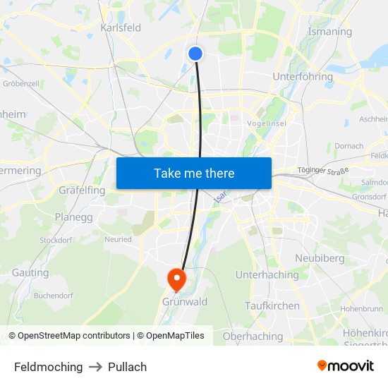 Feldmoching to Pullach map