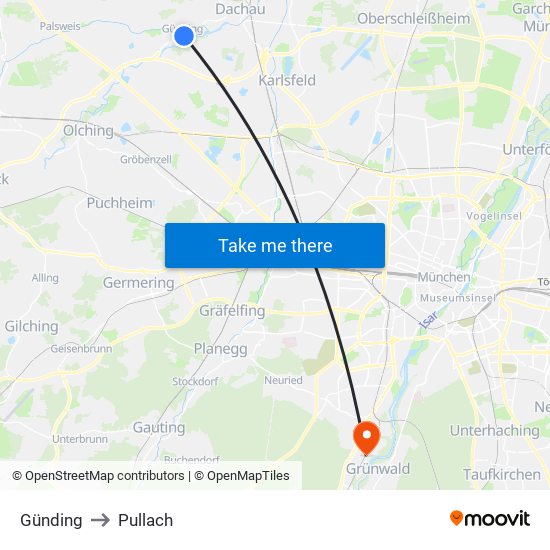 Günding to Pullach map