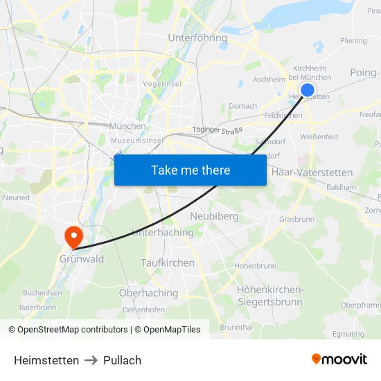 Heimstetten to Pullach map