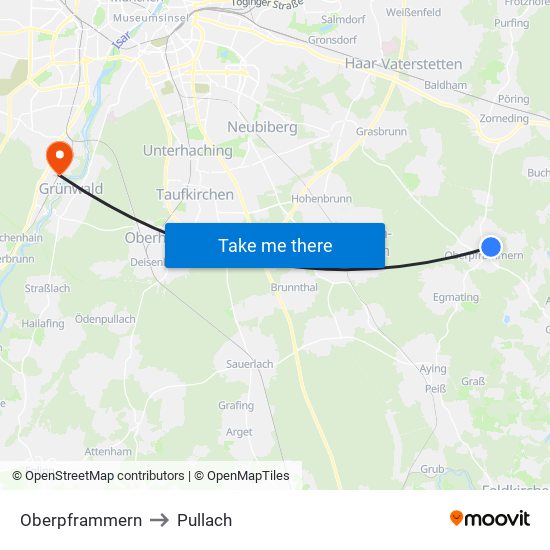Oberpframmern to Pullach map