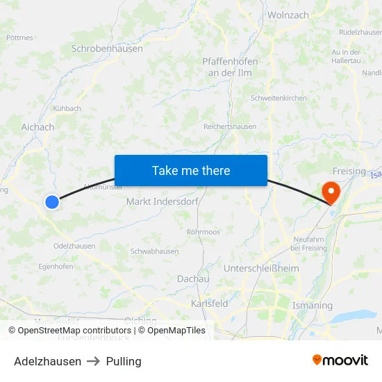 Adelzhausen to Pulling map
