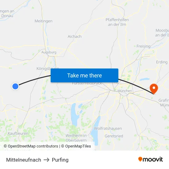 Mittelneufnach to Purfing map